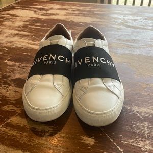 Givenchy stretch slip on white tennis shoes.
